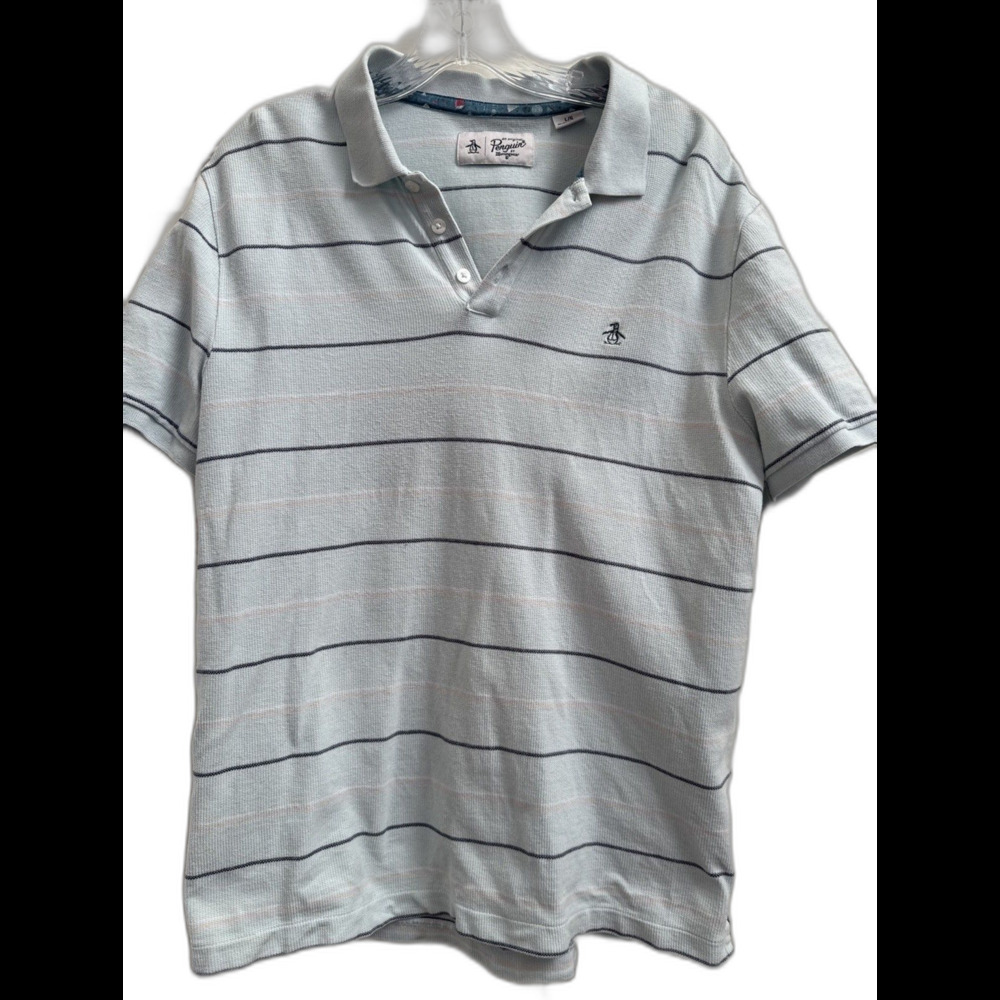 Original Penguin Polo Shirt Mens Large Lt Blue Golf Cart Caddy Performance Logo